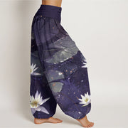 Buddha Stones Casual Lotus Leaves On The Lake Pattern Women's Elastic Waist Harem Pants - image 9
