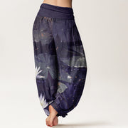 Buddha Stones Casual Lotus Leaves On The Lake Pattern Women's Elastic Waist Harem Pants - image 10