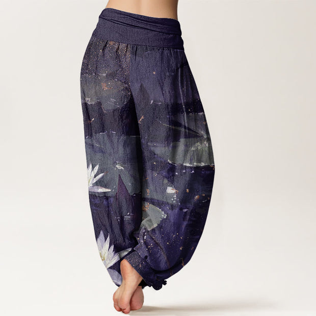 Buddha Stones Casual Lotus Leaves On The Lake Pattern Women's Elastic Waist Harem Pants - image 10