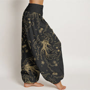 Buddha Stones Casual Koi Fish Waves And Petal Line Pattern Women's Elastic Waist Harem Pants - image 2