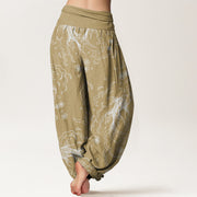 Buddha Stones Casual Koi Fish Waves And Petal Line Pattern Women's Elastic Waist Harem Pants - image 7