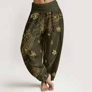 Buddha Stones Casual Koi Fish Cherry Blossom Petal Pattern Women's Elastic Waist Harem Pants - Olive - US22，UK/AU26，EU54 (6XL) - image 5