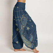 Buddha Stones Casual Koi Fish Cherry Blossom Petal Pattern Women's Elastic Waist Harem Pants - image 9