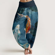 Buddha Stones Casual Koi Fish Lotus Water Ripples Pattern Women's Elastic Waist Harem Pants - SteelBlue - US22，UK/AU26，EU54 (6XL) - image 1
