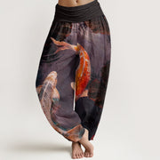 Buddha Stones Casual Koi Fish Lotus Water Ripples Pattern Women's Elastic Waist Harem Pants - Indigo - US22，UK/AU26，EU54 (6XL) - image 5
