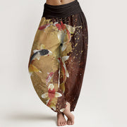 Buddha Stones Casual Koi Fish Gold Ink Background Pattern Women's Elastic Waist Harem Pants - SaddleBrown - US22，UK/AU26，EU54 (6XL) - image 8