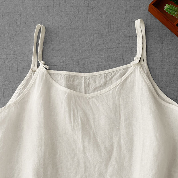 Buddha Stones Summer Plain Adjustable Strap Design Women's Cotton Linen Vest Waistcoat - image 9