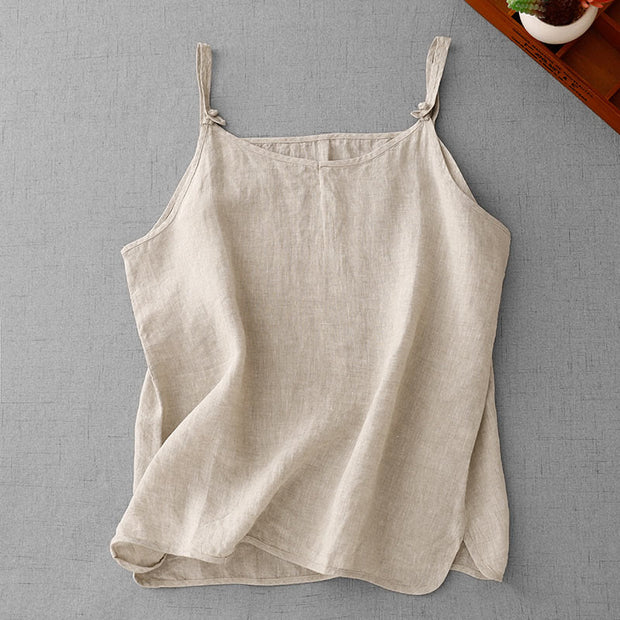 Buddha Stones Summer Plain Adjustable Strap Design Women's Cotton Linen Vest Waistcoat - Linen - US8-10，UK/AU12-14，EU40-42 (2XL) - image 1