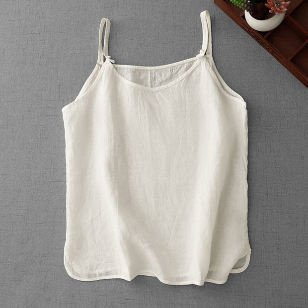 Buddha Stones Summer Plain Adjustable Strap Design Women's Cotton Linen Vest Waistcoat - FloralWhite - US8-10，UK/AU12-14，EU40-42 (2XL) - image 8