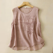 Buddha Stones Vintage Casual Embroidery Cotton Linen Women's Vest Waistcoat