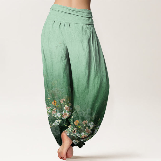 Buddha Stones Colorful Rose Flowers Design Women's Elastic Waist Harem Pants - image 2