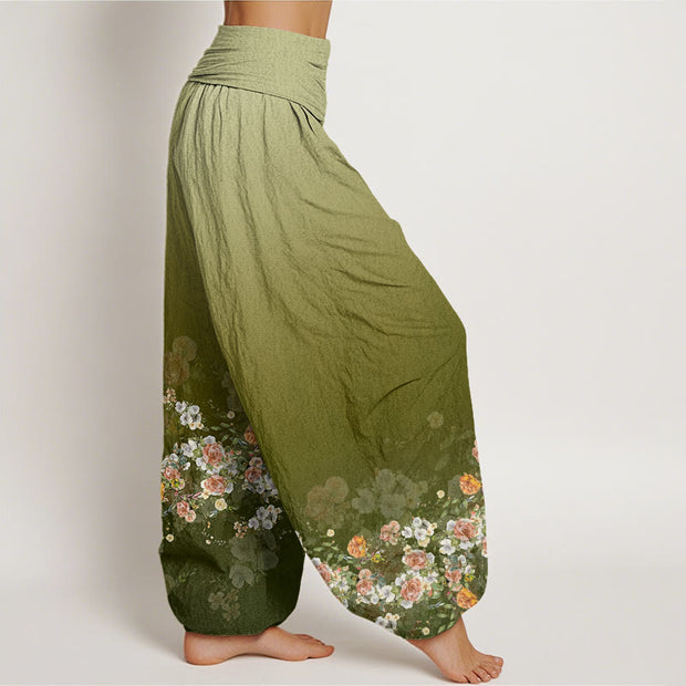 Buddha Stones Colorful Rose Flowers Design Women's Elastic Waist Harem Pants - image 7