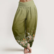 Buddha Stones Colorful Rose Flowers Design Women's Elastic Waist Harem Pants - YellowGreen - US22，UK/AU26，EU54 (6XL) - image 5