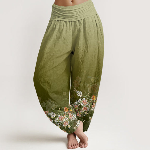 Buddha Stones Colorful Rose Flowers Design Women's Elastic Waist Harem Pants - YellowGreen - US22，UK/AU26，EU54 (6XL) - image 5