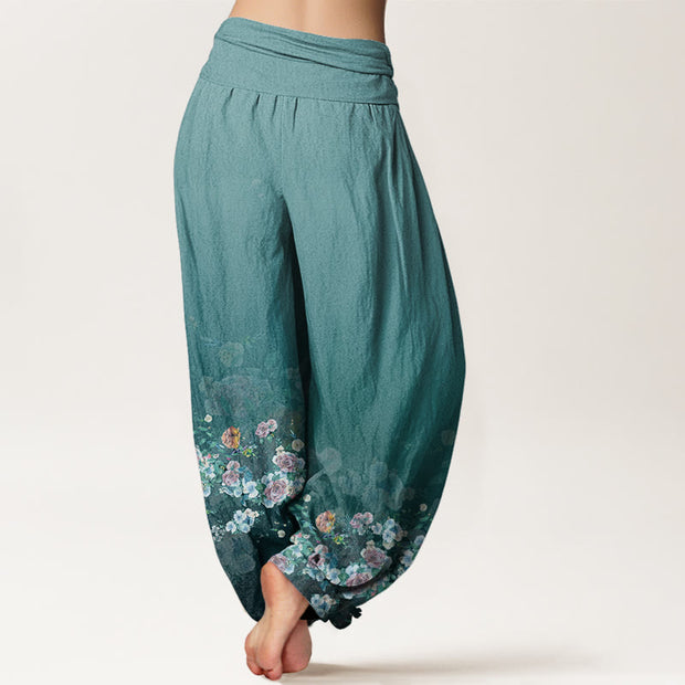 Buddha Stones Colorful Rose Flowers Design Women's Elastic Waist Harem Pants - image 10