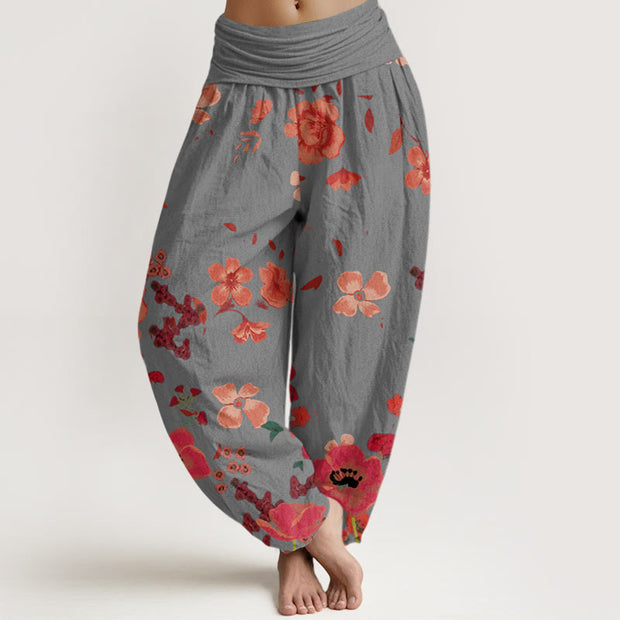 Buddha Stones Red Flowers Common Poppy Design Women's Elastic Waist Harem Pants - LightGrey - US22，UK/AU26，EU54 (6XL) - image 5