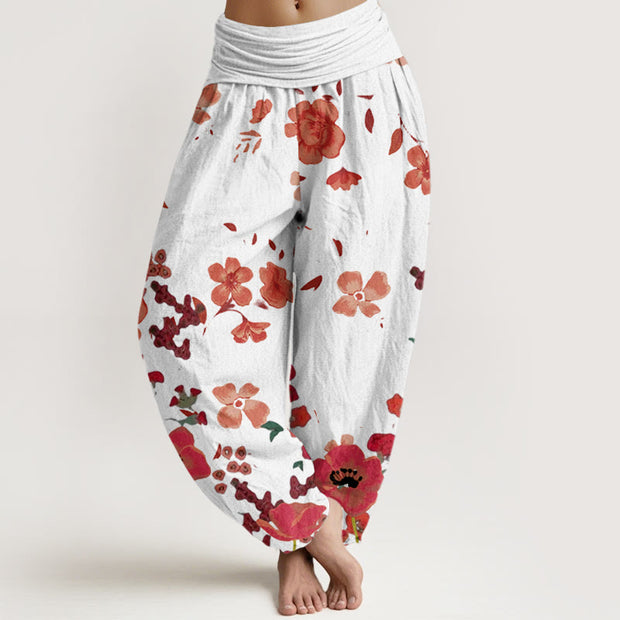 Buddha Stones Red Flowers Common Poppy Design Women's Elastic Waist Harem Pants - Beige - US22，UK/AU26，EU54 (6XL) - image 8