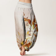 Buddha Stones Epiphyllum Flowers Design Women's Elastic Waist Harem Pants - image 6