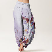 Buddha Stones Epiphyllum Flowers Design Women's Elastic Waist Harem Pants - image 9