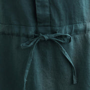 Buddha Stones Summer Plain Single Breasted Drawstring Cotton Linen Midi Dress With Pockets - image 16