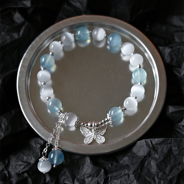 FREE Today: Support and Love Cat's Eye Aquamarine Butterfly Charm Bracelet
