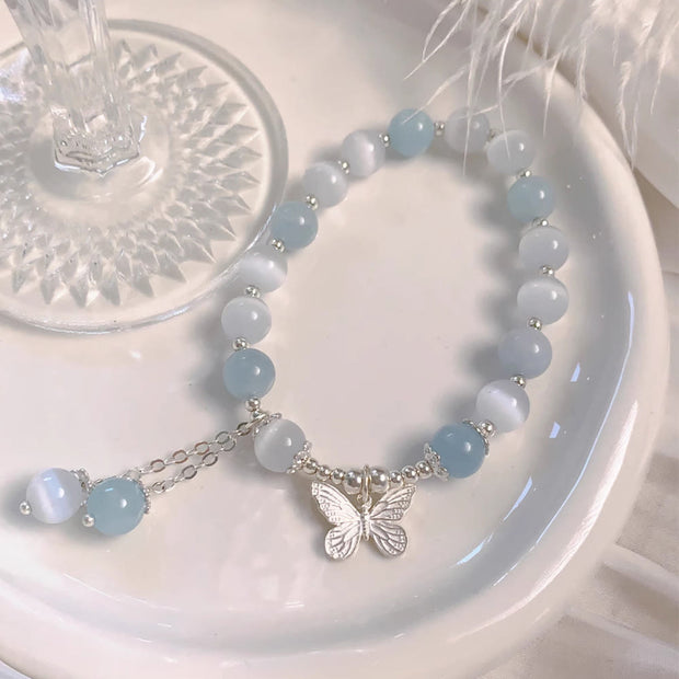 FREE Today: Support and Love Cat's Eye Aquamarine Butterfly Charm Bracelet