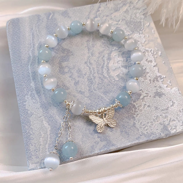 FREE Today: Support and Love Cat's Eye Aquamarine Butterfly Charm Bracelet