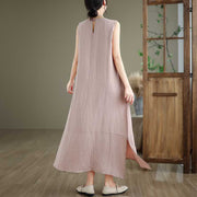 Buddha Stones Casual Spring Plain Irregular Sleeveless Cotton Linen Midi Dress With Pockets - image 20
