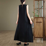 Buddha Stones Casual Spring Plain Irregular Sleeveless Cotton Linen Midi Dress With Pockets - image 14