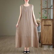 Buddha Stones Casual Spring Plain Irregular Sleeveless Cotton Linen Midi Dress With Pockets - image 2