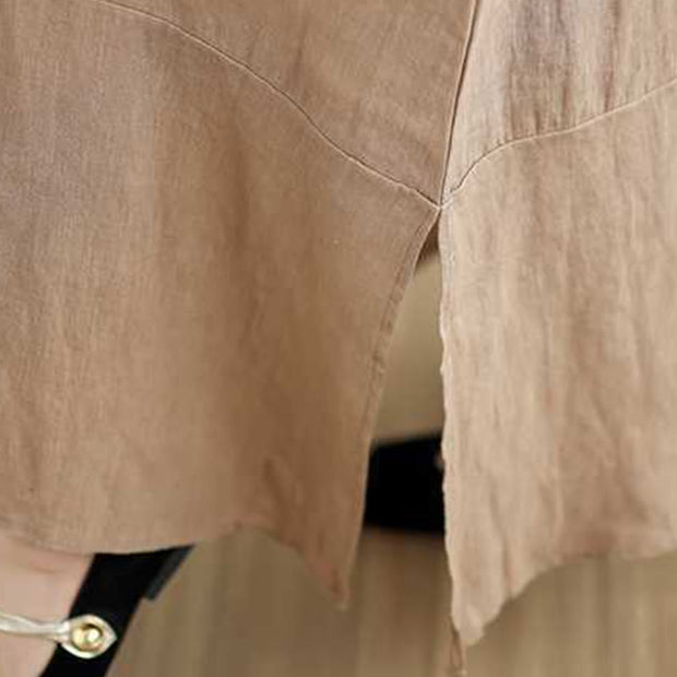 Buddha Stones Casual Spring Plain Irregular Sleeveless Cotton Linen Midi Dress With Pockets - image 9