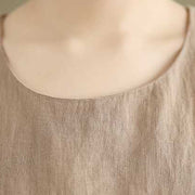 Buddha Stones Casual Spring Plain Irregular Sleeveless Cotton Linen Midi Dress With Pockets - image 6