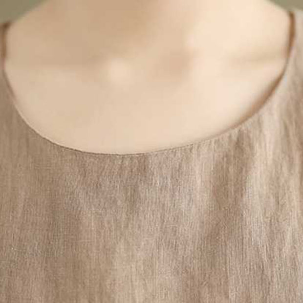 Buddha Stones Casual Spring Plain Irregular Sleeveless Cotton Linen Midi Dress With Pockets - image 6