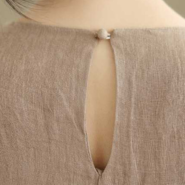 Buddha Stones Casual Spring Plain Irregular Sleeveless Cotton Linen Midi Dress With Pockets - image 7