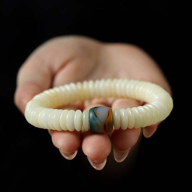 FREE Today: Peace and Harmony Natural White Bodhi Seed Stone Tassel Wrist Mala Bracelet
