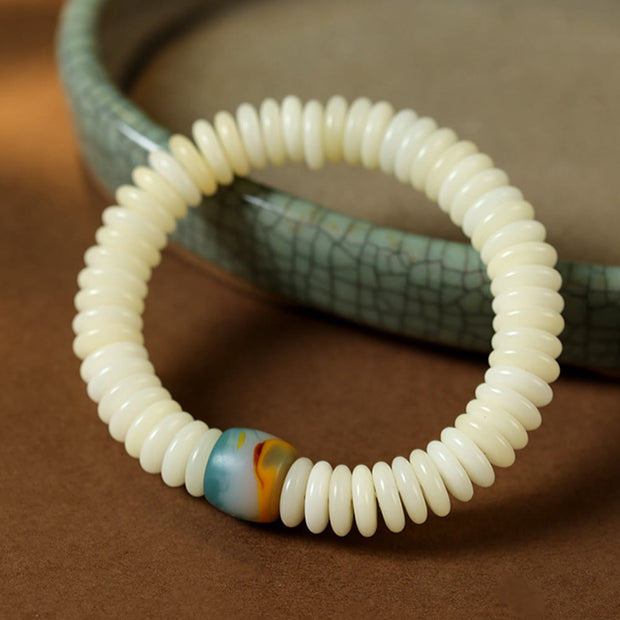 FREE Today: Peace and Harmony Natural White Bodhi Seed Stone Tassel Wrist Mala Bracelet