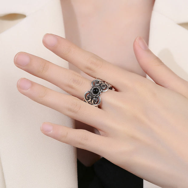 FREE Today: Fortune Support Black Onyx Copper Mongolian Pattern Adjustable Ring