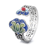 FREE Today: Enlightenment and New Beginning Lotus Flower Copper Coins Ruyi Handle Pattern Adjustable Ring