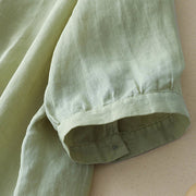 Buddha Stones Casual Shooting Star Embroidery V-Neck Half Sleeve Cotton Linen Women's Shirt
