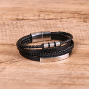 Buddha Stones Fashion Titanium Steel Leather Hand Woven Magnetic Buckle Strengthen Bracelet