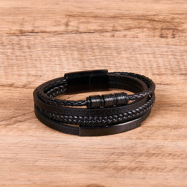 Buddha Stones Fashion Titanium Steel Leather Hand Woven Magnetic Buckle Strengthen Bracelet