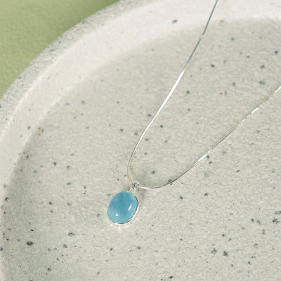 Buddha Stones 925 Sterling Silver Aquamarine Healing Clavicle Chain Necklace Pendant