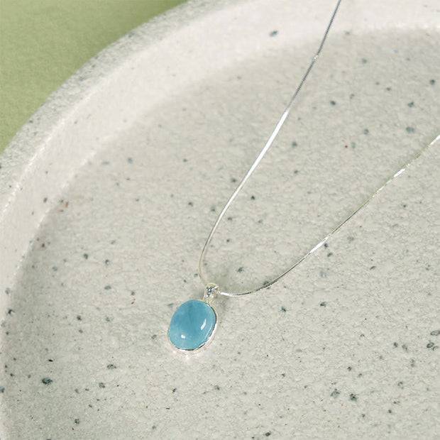 Buddha Stones 925 Sterling Silver Aquamarine Healing Clavicle Chain Necklace Pendant