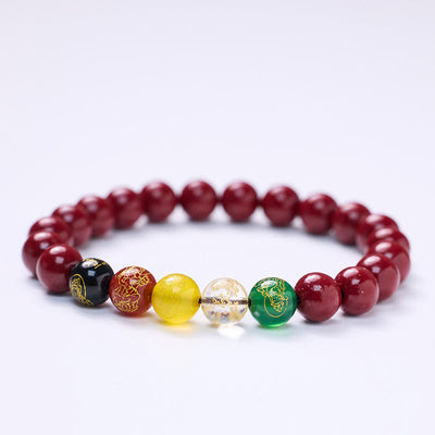 FREE Today: Blessing and Calm Cinnabar Agate Five Directions Gods Of Wealth Bracelet