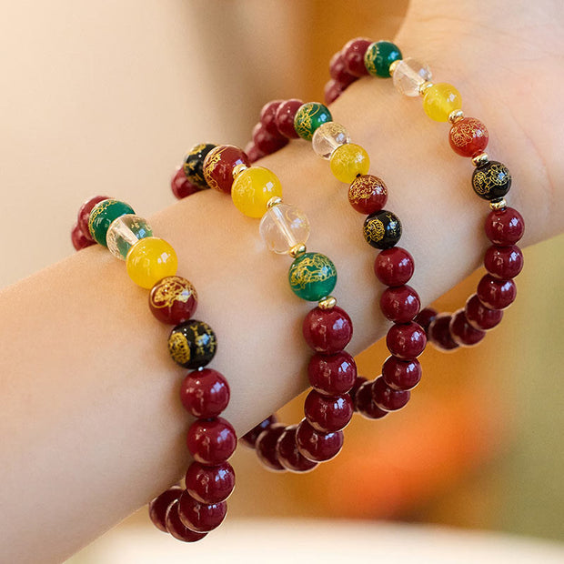 FREE Today: Blessing and Calm Cinnabar Agate Five Directions Gods Of Wealth Bracelet