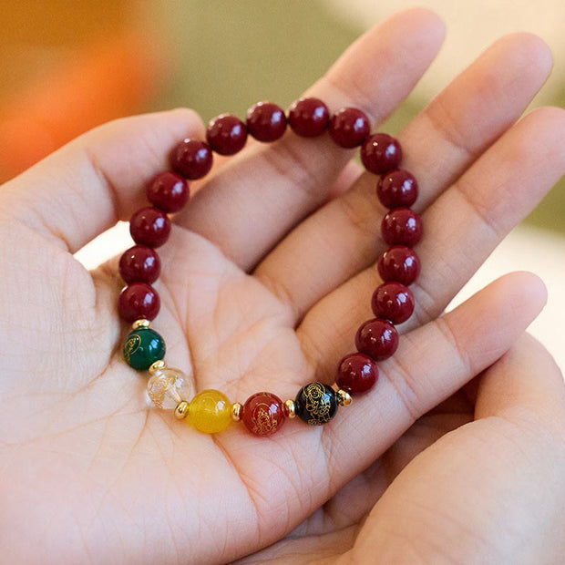 FREE Today: Blessing and Calm Cinnabar Agate Five Directions Gods Of Wealth Bracelet