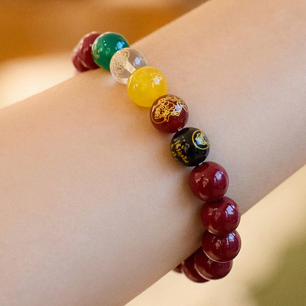 FREE Today: Blessing and Calm Cinnabar Agate Five Directions Gods Of Wealth Bracelet