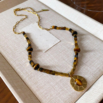 FREE Today: Clear Thinking and Protection Natural Tiger Eye Square Titanium Steel Necklace Pendant
