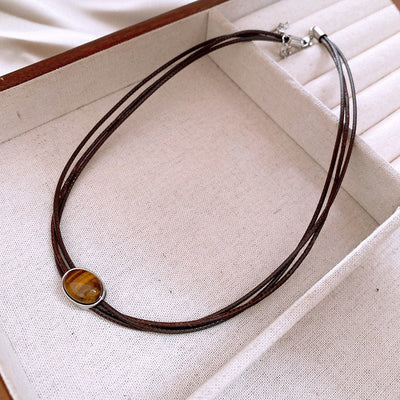 FREE Today: Clear Thinking and Integrity Natural Tiger Eye Ellipse Wax Rope Necklace Pendant