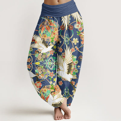 Buddha Stones Casual Crane Floral Geometric Pattern Elastic Waist Women's Harem Pants - RoyalBlue - US22，UK/AU26，EU54 (6XL) - image 1